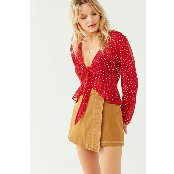 red polka dot tie front top